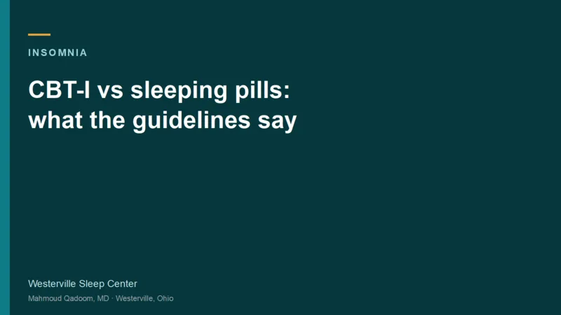 Typographic title card for CBT-I vs sleeping pills: what the guidelines say